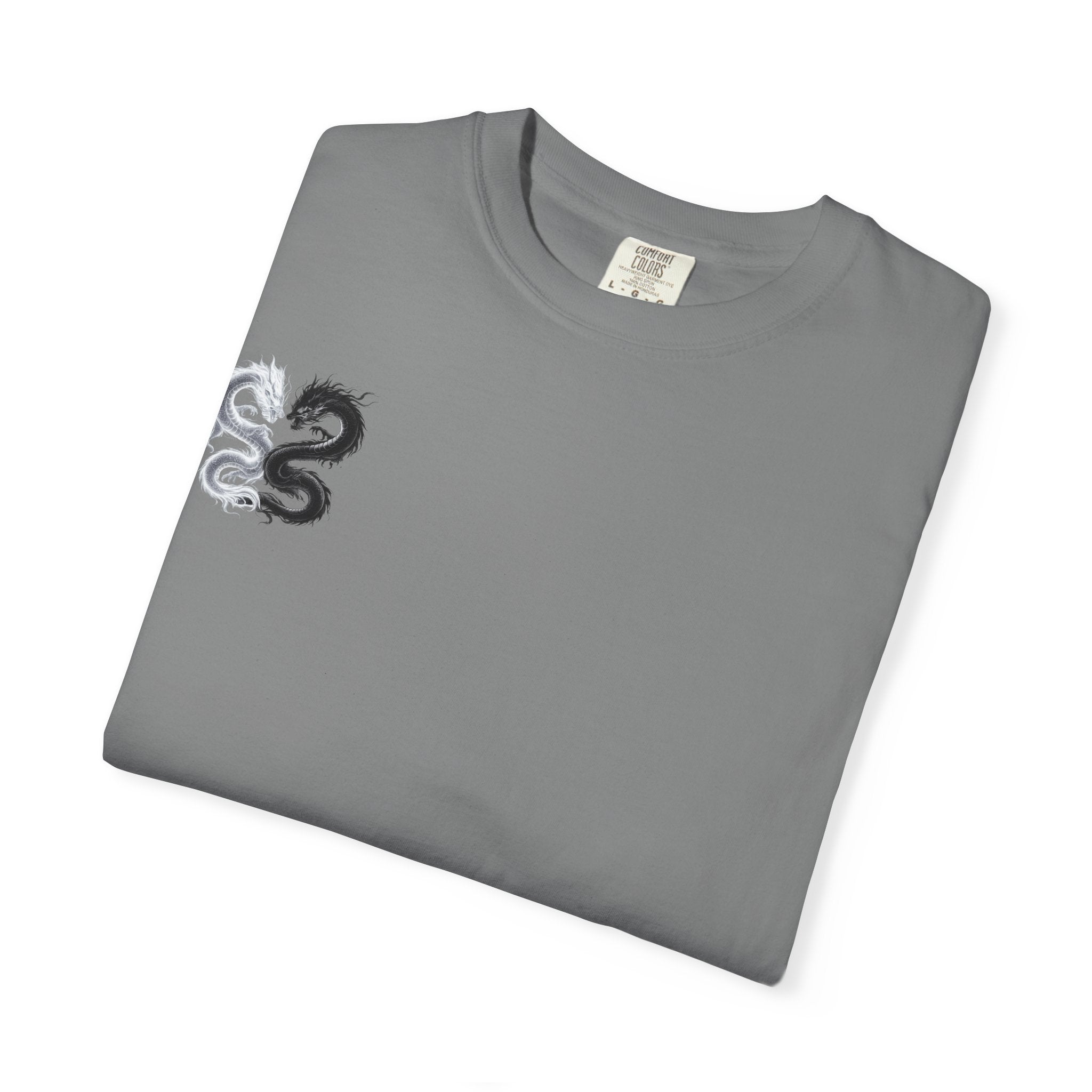 Yin Yang Dragons T-Shirt — White & Black Dragon Back Graphic